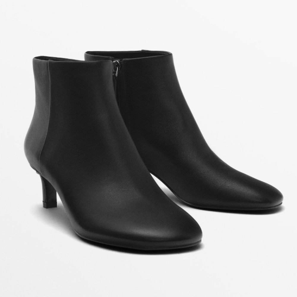 NWT Massimo Dutti Women's Black Leather Ankle Booties 1108 Size 6 1/2 (37) Work